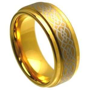 Yellow Gold Plated High Polish Laser Engraved Celtic Knot Pattern - 8mm - Le Vive Jewelry in Riverside