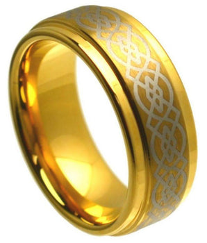 Yellow Gold Plated High Polish Laser Engraved Celtic Knot Pattern - 8mm - Le Vive Jewelry in Riverside