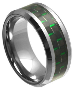 High Polish with Green & Black Carbon Fiber Inlay Beveled Edge - 9mm - Le Vive Jewelry in Riverside