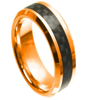 High Polish Rose Gold Plated with Black Carbon Fiber Inlay & Beveled Edge - 8mm - Le Vive Jewelry in Riverside