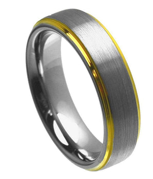 Brushed Center Yellow Gold Plated High Polish Stepped Edge- 6mm - Le Vive Jewelry in Riverside