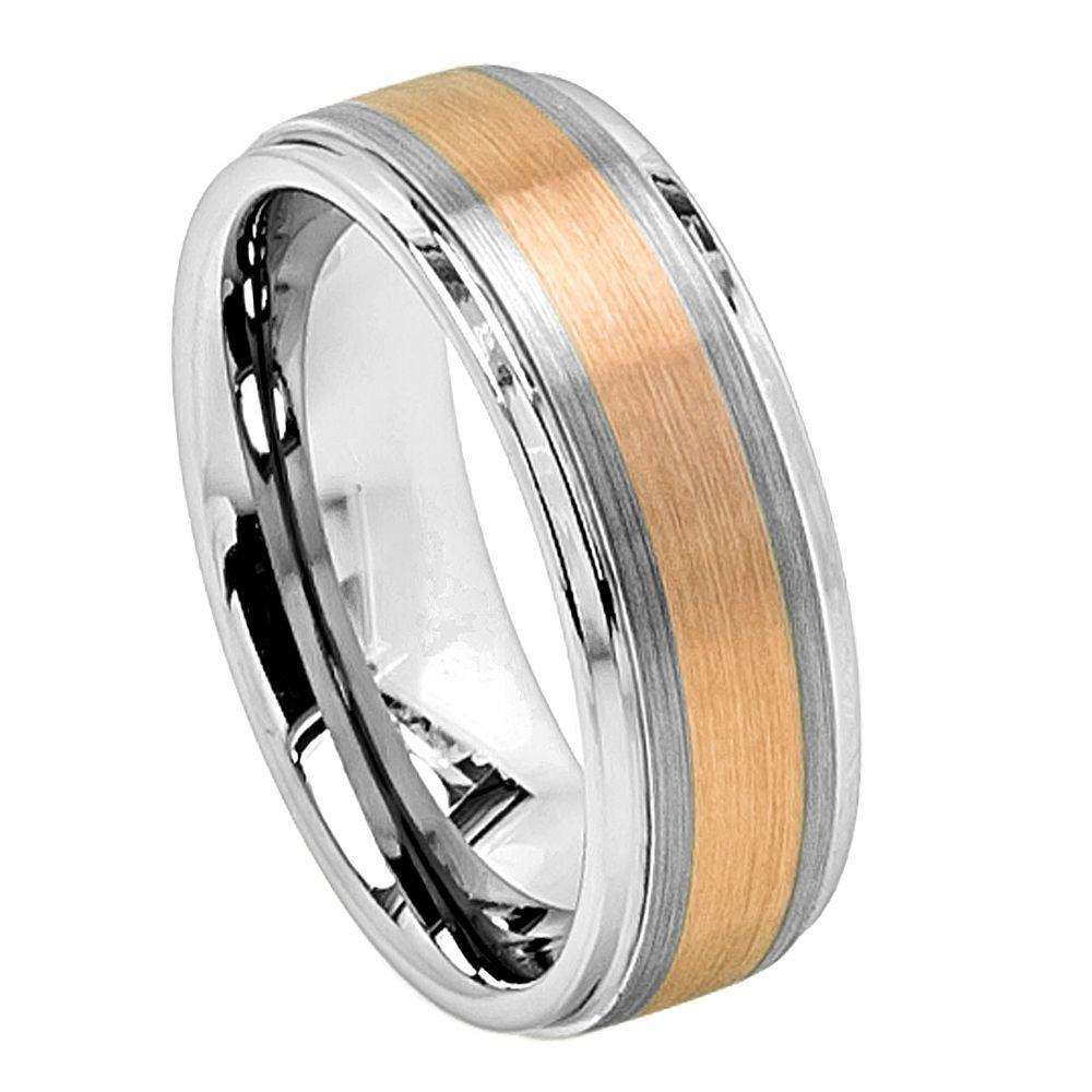Copper Tone IP Plated Flat Brushed Center with High Polish Stepped Edge - 8mm - Le Vive Jewelry in Riverside