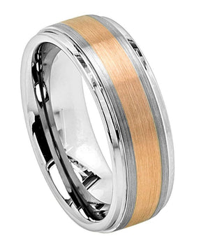 Copper Tone IP Plated Flat Brushed Center with High Polish Stepped Edge - 8mm - Le Vive Jewelry in Riverside