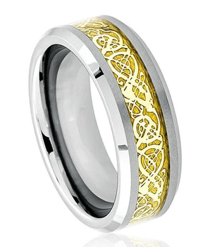 Shiny Beveled Edge with Golden Celtic Dragon Cut-out Inlay - 8mm - Le Vive Jewelry in Riverside