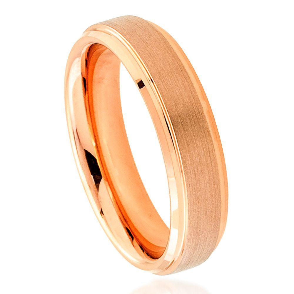 Rose Gold IP Plated Flat Brushed Center with High Polish Stepped Edge - 6mm - Le Vive Jewelry in Riverside