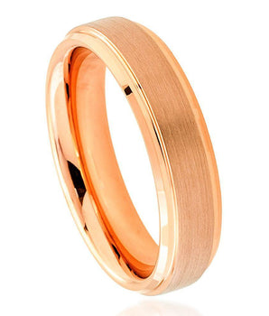 Rose Gold IP Plated Flat Brushed Center with High Polish Stepped Edge - 6mm - Le Vive Jewelry in Riverside