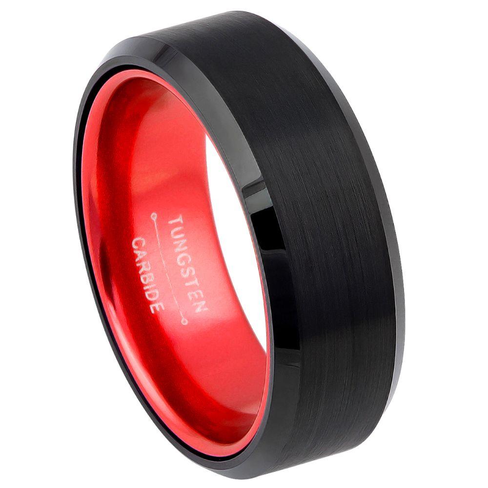 Black Plated Beveled Edge with RED Anodized Aluminum Sleeve - 8mm - Le Vive Jewelry in Riverside