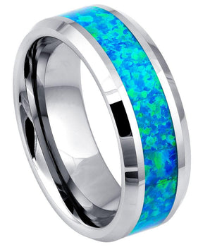 Synthetic Blue Green Opal Inlay Beveled Edge - 8mm - Le Vive Jewelry in Riverside