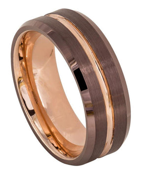 Beveled Edge Brushed Brown IP Plated Outside with Rose Gold IP Plated Grooved Center & Inside ��������� 8mm - Le Vive Jewelry in Riverside