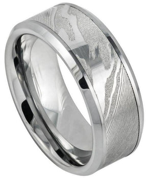 Laser Carved Mokume Gane Effect Low Beveled Edge - 9mm - Le Vive Jewelry in Riverside