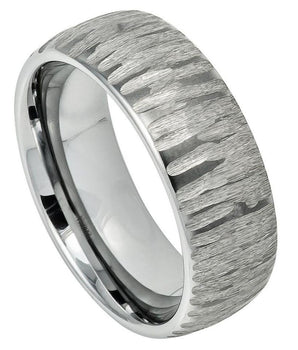 Semi Domed Ring with Tree Bark Carved Textured Finish - 8mm - Le Vive Jewelry in Riverside