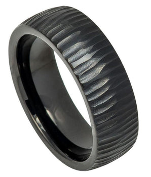 Black IP Plated Semi Domed Ring with Tree Bark Carved Textured Finish - 8mm.... - Le Vive Jewelry in Riverside