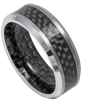 Carbon Fiber Inlay Inside & Out, High Polished Shiny Beveled Edge - 8mm - Le Vive Jewelry in Riverside