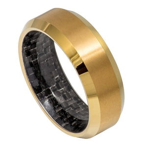 Yellow Gold Tone IP Plated with Black Carbon Fiber Inlay Inside - 8mm - Le Vive Jewelry in Riverside