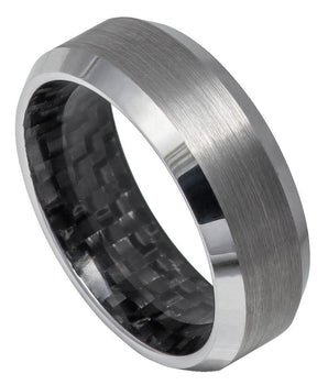 Black Carbon Fiber Inlay Inside, High Polished Shiny Beveled Edge ��������� 8mmge ��������� 8mm - Le Vive Jewelry in Riverside