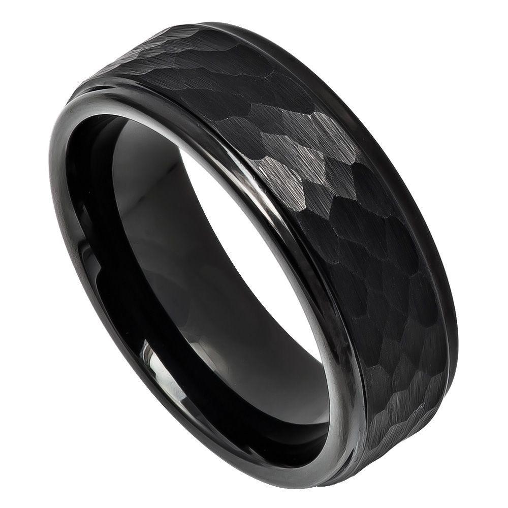 Black IP Plated Hammered Center with Stepped Edge - 8mm - Le Vive Jewelry in Riverside