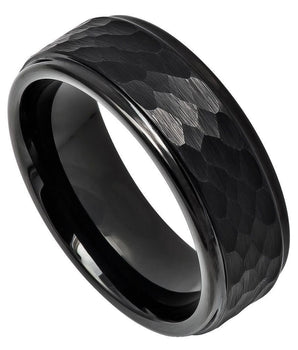 Black IP Plated Hammered Center with Stepped Edge - 8mm - Le Vive Jewelry in Riverside