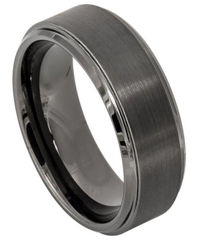 Gun Metal IP Plated Brushed Center High Polish Stepped Edge 8mm - Le Vive Jewelry in Riverside
