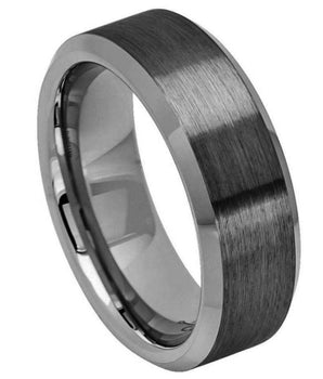 Gun Metal IP Plated Brushed Center Shiny Beveled Edge 8mm - Le Vive Jewelry in Riverside