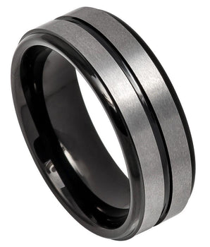 Two-tone Black IP Plated Center Grooved Brushed Finish Stepped Edge - 8mm - Le Vive Jewelry in Riverside