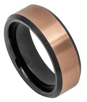 Two-tone Brushed Rose Gold IP Finish; Black IP Inside & Beveled Edge 8mm - Le Vive Jewelry in Riverside