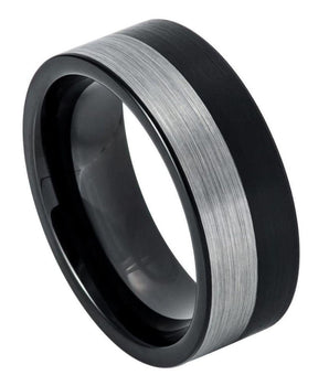 Pipe Cut Two tone Black IP Plated Brushed Night & Day Ring ��������� 8mm - Le Vive Jewelry in Riverside