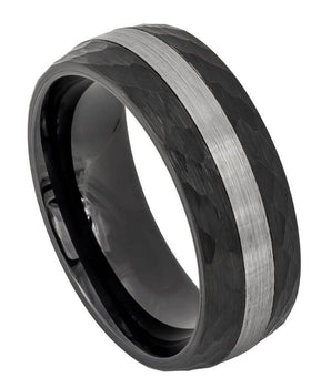 Black IP Plated Chiseled Sides & Brushed Stripe Center ��������� 8mm - Le Vive Jewelry in Riverside