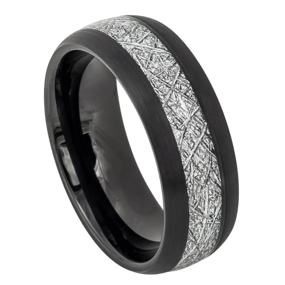 Semi-Domed Black IP Plated with Imitation Meteorite Inlay ��������� 8mm - Le Vive Jewelry in Riverside