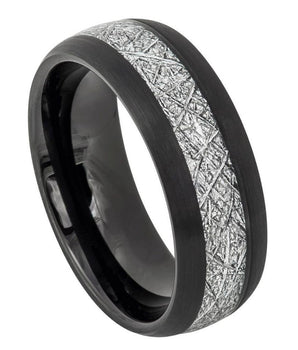 Semi-Domed Black IP Plated with Imitation Meteorite Inlay ��������� 8mm - Le Vive Jewelry in Riverside