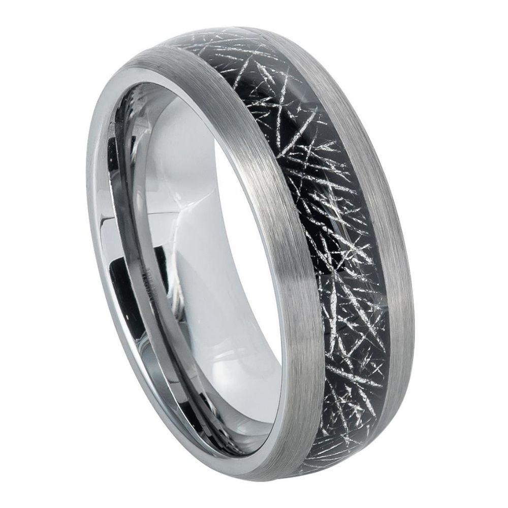 Semi-Domed Ring with Imitation Meteorite Inlay ��������� 8mm - Le Vive Jewelry in Riverside