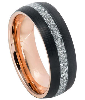 Semi-Domed Rose Gold IP Plated inside & Black IP Plated Outside with Imitation Meteorite Inlay ��������� 8mm - Le Vive Jewelry in Riverside