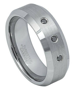 Brushed Center, Shiny Beveled Edge with Black Diamond Center Stones - 8mm - Le Vive Jewelry in Riverside