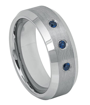 Brushed Center & High Polish Beveled Edge with three 0.07ct Blue Sapphires - 8mm - Le Vive Jewelry in Riverside