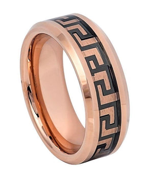 Rose Gold IP High Polished Beveled Edge Greek Key Inlay - 8mm - Le Vive Jewelry in Riverside