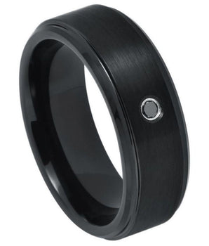 Black IP Brushed Center & High Polish Stepped & Edge with 0.07ct Black Diamond - 8mm - Le Vive Jewelry in Riverside