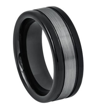 High Polished Shiny Black IP Plated Sides & Dark Gray Brushed Center - 8mm - Le Vive Jewelry in Riverside