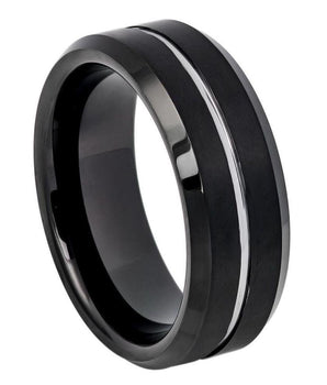 Black IP Brushed with Steel Color Grooved Center Beveled Edge 8m - Le Vive Jewelry in Riverside