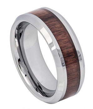 High Polished with Mahogany Wood Inlay Beveled Edge - 8mm - Le Vive Jewelry in Riverside