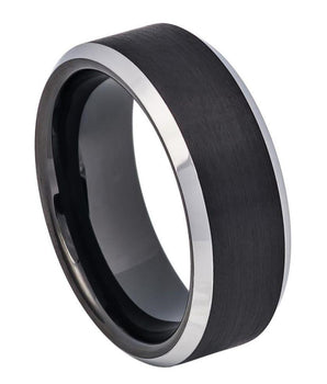 Black IP Plated Brushed Center Beveled Edge - 8mm - Le Vive Jewelry in Riverside