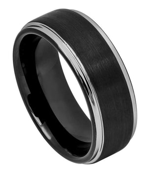 Two-tone Black IP Brushed Center & Steel Color Stepped Edge - 8mm - Le Vive Jewelry in Riverside