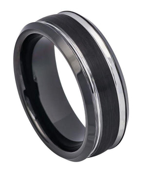 Two-tone Black I Brushed Center & Steel Color Stepped Edge - 8mm - Le Vive Jewelry in Riverside
