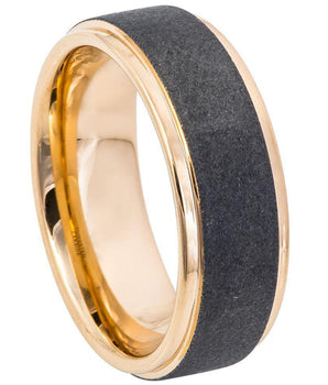Sandblasted Finish Center Stepped Edge Rose Gold IP Plated - 8mm - Le Vive Jewelry in Riverside