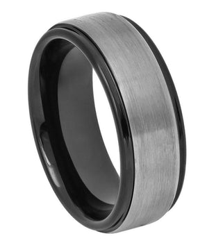Black IP & Gun Metal Brushed Center Stepped Edge - 8mm - Le Vive Jewelry in Riverside