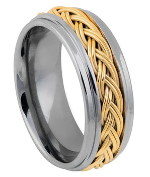 Step Edge with Yellow Gold IP Plated Double Braid Inlay - 8mm - Le Vive Jewelry in Riverside
