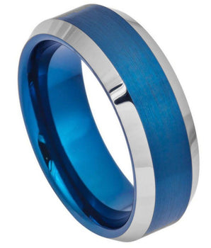 Blue IP Brushed Center High Polish Beveled Edge - 8mm - Le Vive Jewelry in Riverside