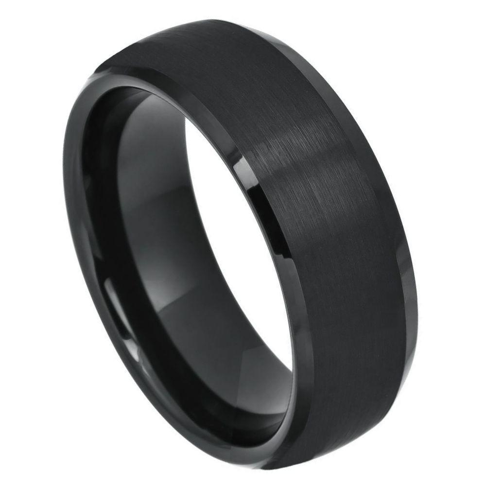 Black IP Plated Domed Brushed Center High Polished Beveled Edge - 8mm - Le Vive Jewelry in Riverside