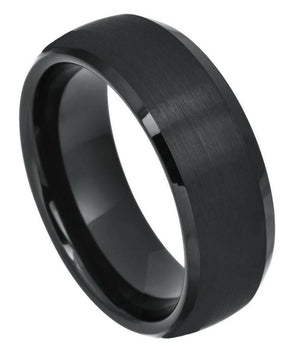 Black IP Plated Domed Brushed Center High Polished Beveled Edge - 8mm - Le Vive Jewelry in Riverside