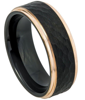 Two-Tone Black & Rose Gold IP Plated Hammered Center - 8mm - Le Vive Jewelry in Riverside