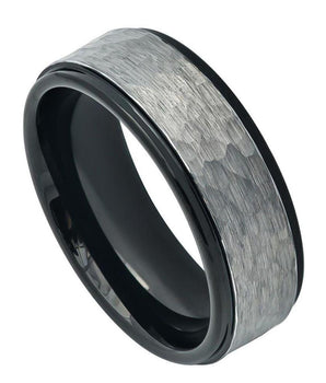Two-tone Hammered Gun Metal Brush Finish & Black IP Inner Ring Stepped Edge - 8mm - Le Vive Jewelry in Riverside