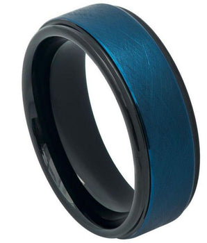 Blue Tone IP Plated Ice Finish Center High Polished Stepped Edge - 8mm - Le Vive Jewelry in Riverside